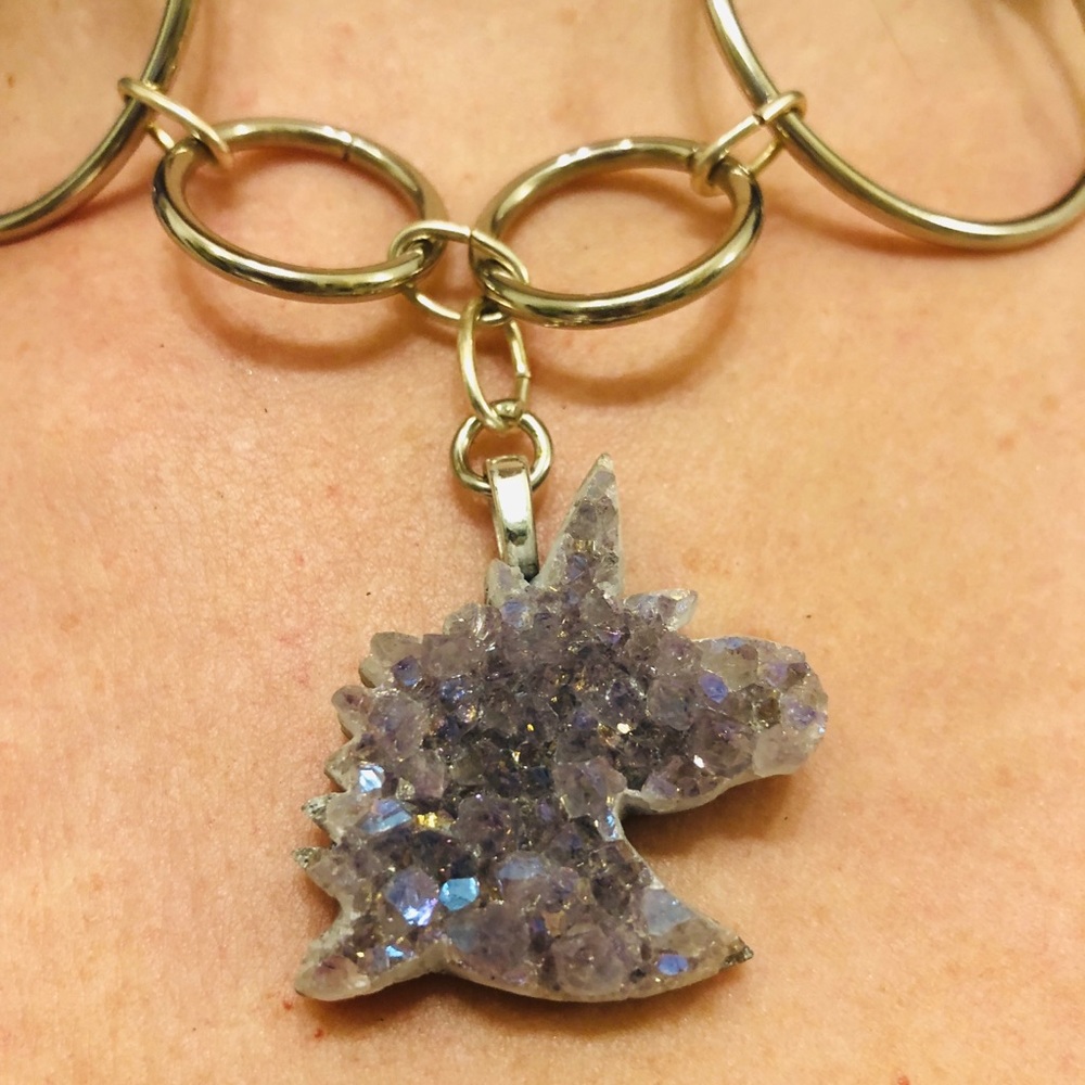 Holographic amethyst unicorn necklace
